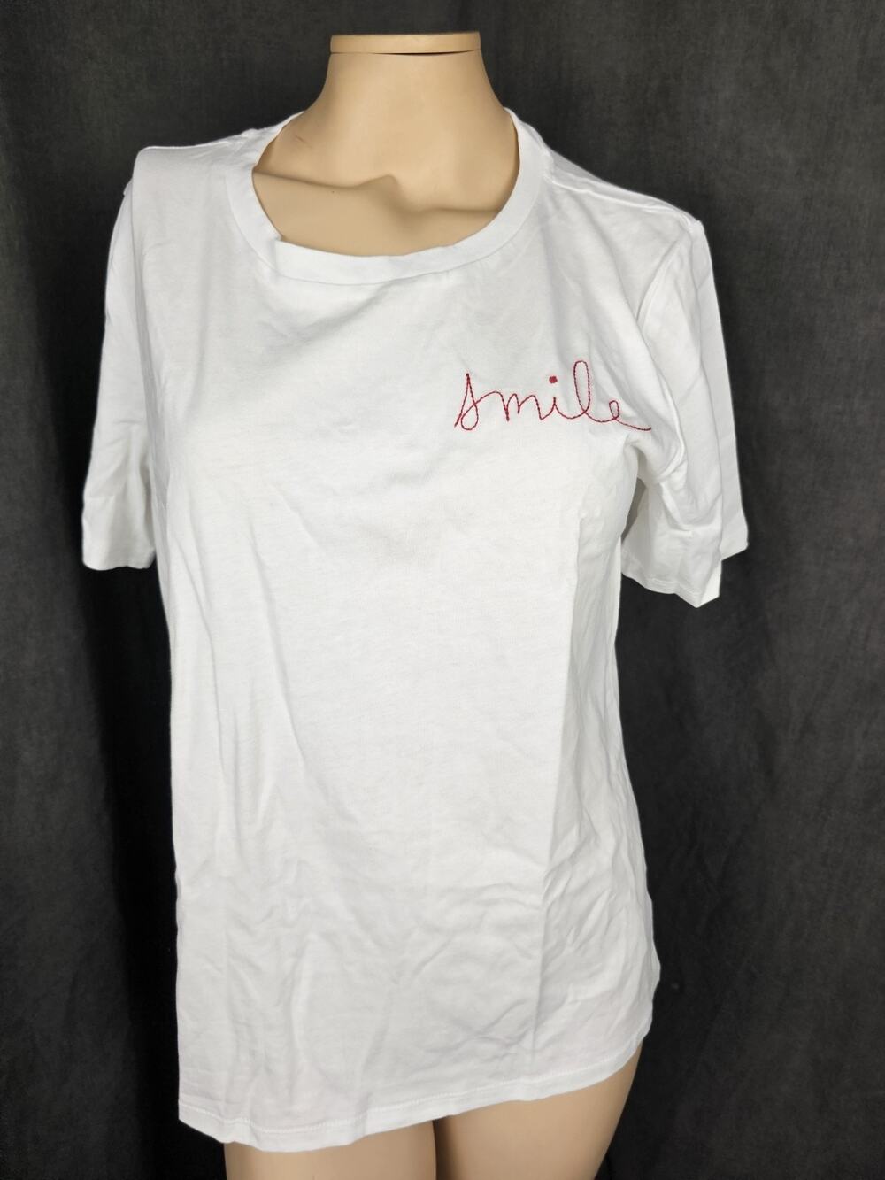 NWOT Ella Moss Embroidered Smile Tee Crew Neck Short Sleeve Cotton T-Shirt M